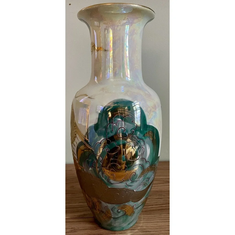 Vintage Aito China Hand Painted Japan Dragon Vase 18K Gold  12